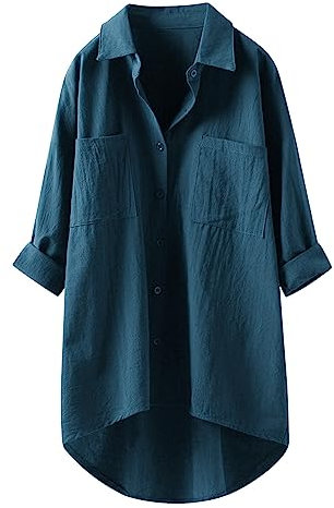 Kobilee T-Shirt Donna Tinta Unita Scollo a V Sexy Magliette Cerimonia Curvy Estiva Blusa Manica Lunga Casual Camicetta T-Shirt Lunga Cotone Camicia Lino Top Elegante Oversize