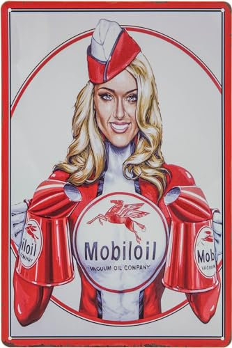 LUCKYLINDE Blechschild passend für MOBIL Fans, Deko Werkstatt, Garagen Tankstelle Rallye Auto Oldtimer Schild 20 x 30 cm (MOBIL Pin up Girl)