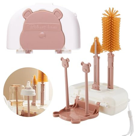 Counius Trockenständer Babyflaschen,Fläschen Ständer Trockengestell Abnehmbar Abtropfgestell Reise Baby Flaschenbürsten Set Babyflaschen Abtropfgestell,Babyflaschen Reinigungsset (braun)
