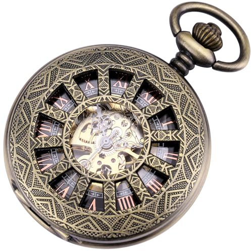 SIBOSUN Mechanische Taschenuhr für Herren Taschenuhr mit Kette Steampunk Skelett Antik Herren Damen Taschenuhren, 4. Bronzefarben, Antik