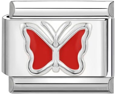 Hoomall Italian Charm Bracelet Silber Armband Charms Rot Schmetterling 10x9mm Edelstahl Italian Charms DIY Modul Armband Abnehmbare, Personalisierte Geschenke