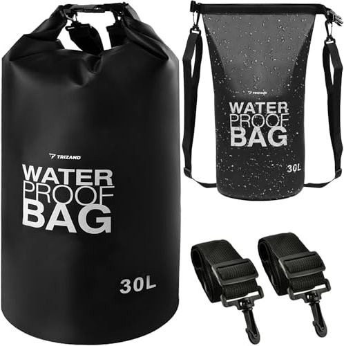 TRIZAND Seesack für Kajak SUP Kanu Rafting Bootfahren Angeln Wasserdicht Schultergurt Dry Bag 10/20/ 30 Liter Schwarz 23565, Größe:30 L