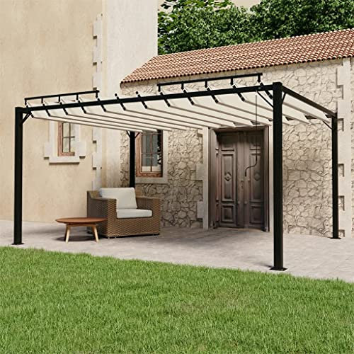 Willood Garten Pavillon Pergola mit Lamellendach 3x4 m Creme Stoff und Aluminium