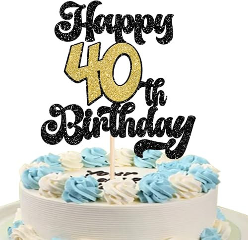 SYKYCTCY 1 Pack Happy 40th Birthday Cake Topper Glitter 40 Fabulous Cake Pick Cheers to 40 Years Birthday Cake Decorations for Happy Birthday Theme Party Supplies