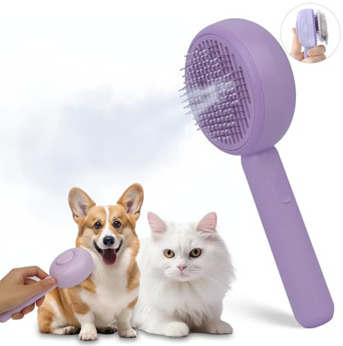 Peticularz brosse pour chats avec vapeur, brosse vapeur Steamy Brush, Water Cat Spa Brush avec eau pour chats & chiens, vapeur Lollipop brosse de soin pour l'épilation (Violet)
