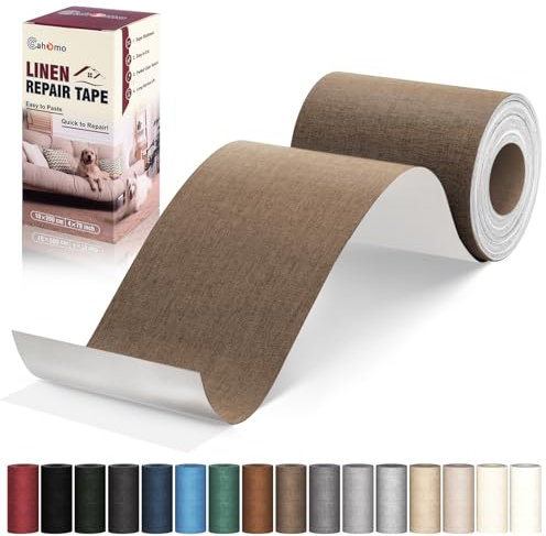 Cahomo Flicken Selbstklebend Stoff, Leinenstoff Patches Selbstklebend, 10x200 cm Leinen Reparatur Patches für Sofa, Autositze, Bootssitze, Bürostuhl, Vorhang - Hellbraun