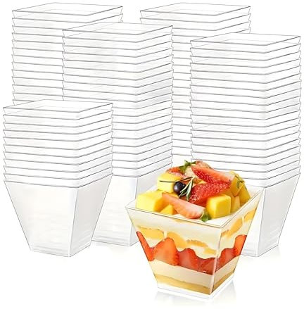 Perla, 96 Ciotoline da Dolce e Frutta, Coppette Plastica 120ml, Ciotoline Per Aperitivo Trasparenti Riutilizzabili Per Feste Ed Eventi, Ciotole Per Gelato, Dessert, Macedonia