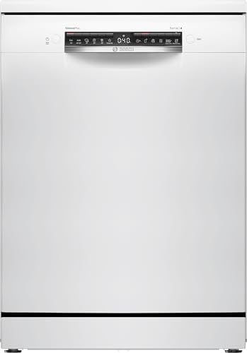 Bosch SMS4EVW08E, Serie 4, Smarter Geschirrspüler Freistehend 60 cm, Besteckschublade, Rackmatic, automatische Türöffnung, Intensive Reinigung, Automatikprogramme, Programmassistent, AquaStop, Weiß