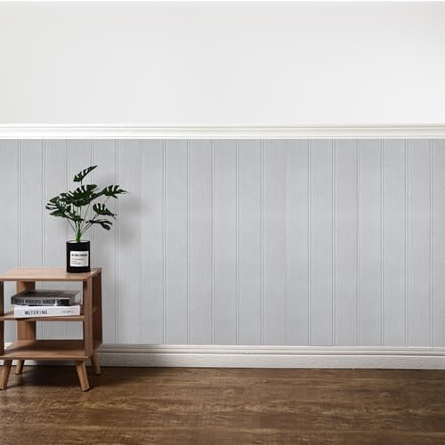 Trafagala Wood Effect Wallpaper Tongue and Groove Panelling Wallpaper Wooden Slat Textured Grey and White Panel Wallpaper for Living Room Bedroom Hallway Kitchen Feature Walls