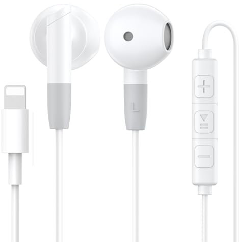 Auriculares para iPhone, Auriculares In Ear con Cable, Cascos Cable con Aislamiento de Ruido Soporte Control de Volumen de Llamadas, Compatible con iPhone 14/14 Plus Pro Max/13/12/11/X/XS/XR/8/8 Plus