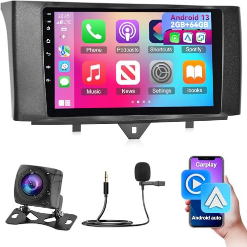 Android Autoradio per Mercedes Benz Smart Fortwo 2011-2015, 9 Pollici Autoradio Touchscreen con Wireless Carplay e Android Auto/WiFi/GPS/Bluetooth/EQ/Radio FM RDS