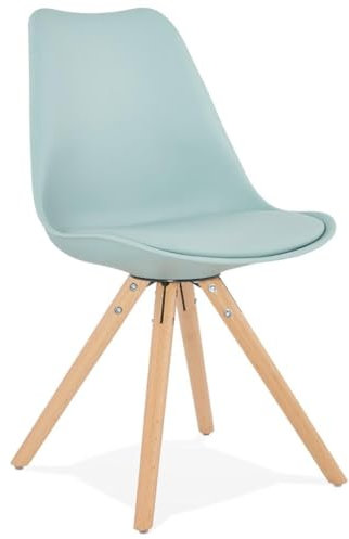 Türkisfarbener Schlichter Stuhl aus Kunststoff & Holz | Skandinavischer Esszimmerstuhl & Küchenstuhl | Moderner Polsterstuhl mit Polyurethan | Skai Sitzpolster Türkis | Buchenholz Gestell - VELANOX