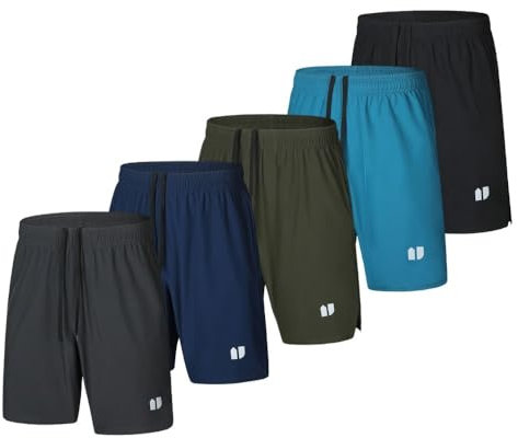 Bsrpolry 5-Pack Herren Laufshorts Gym Shorts Quick Dry für Jogger, Herren Athletic Shorts mit Taschen und elastischem Bund Schwarz, Blau, Grün, Navy, Dunkelgrau L