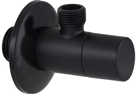 Robinet d'arrêt équerre quart de tour noir mat mâle 15x21 (1/2) - mâle 12x17 (3/8) - ACS compatible eau potable pour alimentation lavabo | WC + rosace ronde noire mat diamètre 53 mm NOYON & THIEBAULT