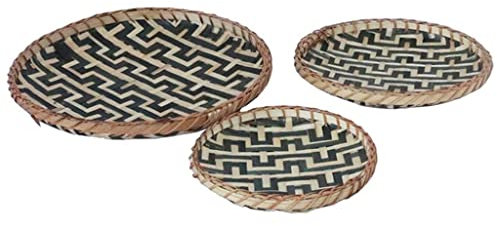 Riiichflowshop 3 Stück dekorative Wandkörbe Bambustablett gewebtes Kunstdekor handgefertigter Obstkorb aus Bambus