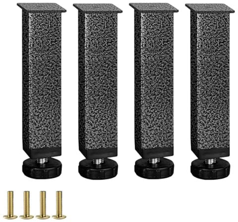 LRYELWA 4 Pcs Pieds pour Sommier à Lattes,Pieds de Meuble Réglable,Pattes de Lit en Métal,Jambes pour Sommier Liaison Pied de Support de Lit Pieds de Meubles sans Perçage,avec Vis (10cm,Noir Mat)