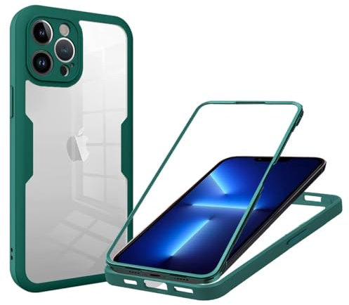 GoodcAcy Case für iPhone 13 Hülle mit eingebautem Panzerglas Displayschutz und Kamera Schutzfolie [9H HD], 360 Grad Handyhülle Ganzkörper Stoßfeste iPhone 13 Case - Grün