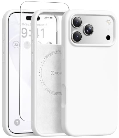 GONEZ für iPhone 17 Pro Hülle Silikon 6,3 Zoll & Displayschutz, [MagSafe-kompatibel] dünne Handyhülle aus Flüssigsilikon, Kratzfeste und stoßfeste, Mikrofaserfutter Schutz Case, Weiß