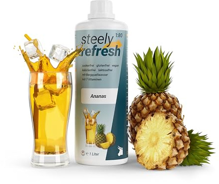 STEELY SPORTS SteelyRefresh Sirup Ananas, zuckerfrei mit Vitaminen, 1L Getränkekonzentrat für 80L, geeignet für Wassersprudler