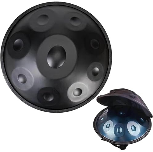 Handpan Drum 432Hz 440Hz D-Moll 55cm Steel Pan Drum 9/10/12 Note Metall-Schlaginstrumente für Meditation Yoga Soundheilung(Black,432HZ/9Note)