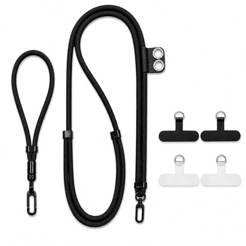 Cwokarb 2 Pack Adjustable Phone Lanyard and Wrist Strap Set, Crossbody Neck Strap & Secure Wrist Strap with 4 Tethers, Universal for iPhone Android Smartphones - Black