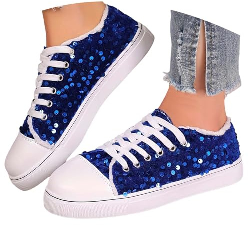 Nuqqichongtian Damen Glitzer Sneaker Pailletten Damenschnürer Damenboots Wendepailletten Karneval Tanzschuhe für Disco Party Show Bühne Schuhe