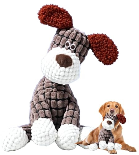 Kidmis Spielzeug Hund, 2025 New Hundespielzeug Unzerstörbar, Quietschendes Hundespielzeug, Weiches Welpenspielzeug für kleine, mittelgroße und große (brauner Hund)
