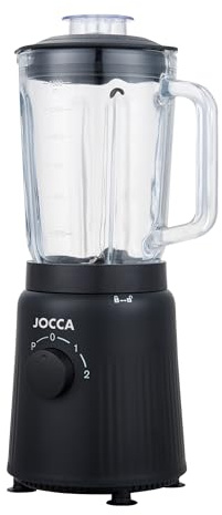 JOCCA - Batidora de Vaso con Jarra de Cristal 1,5L, 2 Velocidades + Pulse, Cuchillas de Acero Inoxidable, Sistema de Seguridad, Negro Mate, 1000W