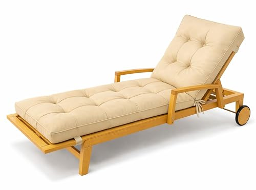POKAR Liegenauflage 200x60x13 cm | Wasserabweisend | Gesteppte Sonnenliege Auflage | Polsterauflage für Liegestuhl und Deckchair | Outdoor Kissen für Gartenliege | Oeko-TEX | Made in EU | Beige