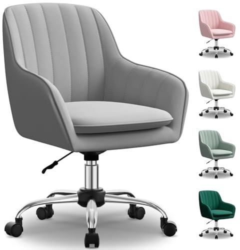 Carroltt Schreibtischstuhl,Bürostuhl mit gepolstertem Samtstoff,Schminktisch Stuhl,höhenverstellbar Drehstuhl,Homeoffice Stuhl bis 150 kg belastbar,für Arbeitszimmer, Schlafzimmer, Büro,Grau