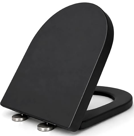 Futura Soft Close D Shape Toilet Seat, Quick Release, Black | Premium thermoplastic seat with one-button quick release, adjustable hinges, top or bottom fixing and a 42.5 x 36cm fit.