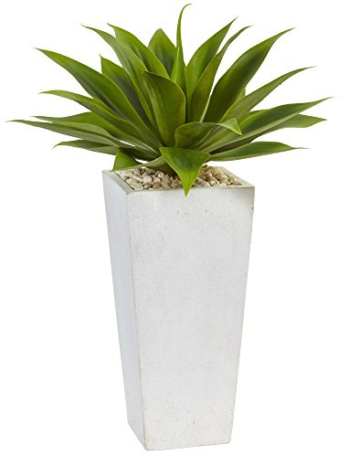 Nearly Natural Agave Artificial Plant in White Planter, Green