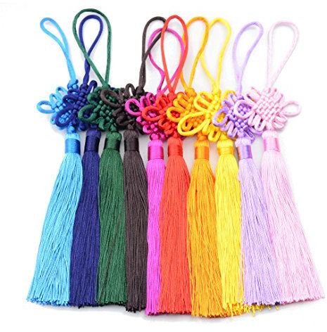 Makhry 10 Stücke 8,5 Zoll Handgemachte Silky Floss Chinesische Quaste mit Satin Seide Gemacht Chinesische Knoten für Tür und Auto Übergabe Dekoration, DIY Handwerk (Gemischt 10)