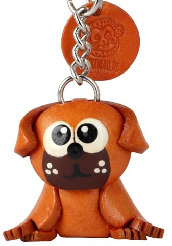 MONKIMAU Schlüsselanhänger Tiere 3D Mops aus Echtleder - handgefertigt Leder Tieranhänger - Geschenk für Damen, Frauen, Kinder und Tierliebhaber