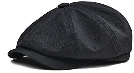 BOTVELA Herren 8 Stück Nachrichten Flatcap 100% Baumwolle Gatsby Ivy Golf Cabbie Hut Mittel Schwarz
