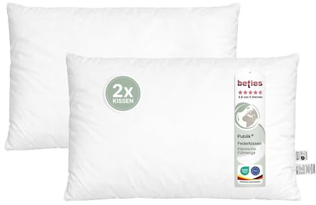 beties - Publik - 2erSet Feder Füllkissen 30x50 cm – 360 g Enten- & Gänsefedern – Innenkissen Inlett & Kissenfüllung – waschbares Baumwoll-Inlett – Sofakissen, Dekokissen & Lendenkissen
