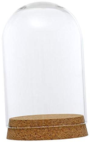 HomeDecTime Clear Glass Dome Display Case Heart Handle Cloche with Wood Base - 8x12cm