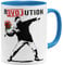 OM3® Love Revolution Banksy Kaffee-Tasse Statement | Keramik Becher | 11oz 325ml | Beidseitig Bedruckt | Hellblau