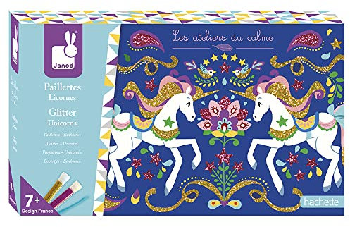 Janod - Pailletten-Set Einhörner - Les Ateliers du Calme - Set für kreative Freizeitbeschäftigungen für Kinder - Entwicklung von Feinmotorik und Kreativität - Ab 7 Jahren, J07883