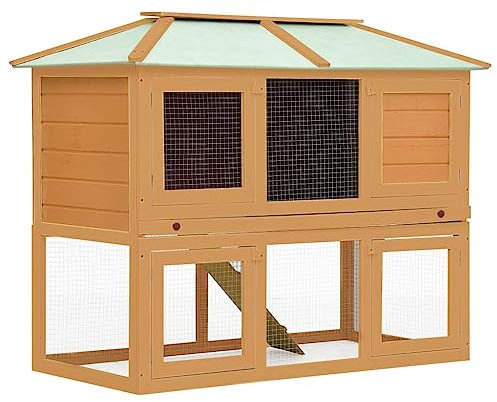 vidaXL Holz Kaninchenstall 2 Etagen Kleintierstall Hasenstall Käfig Freilauf