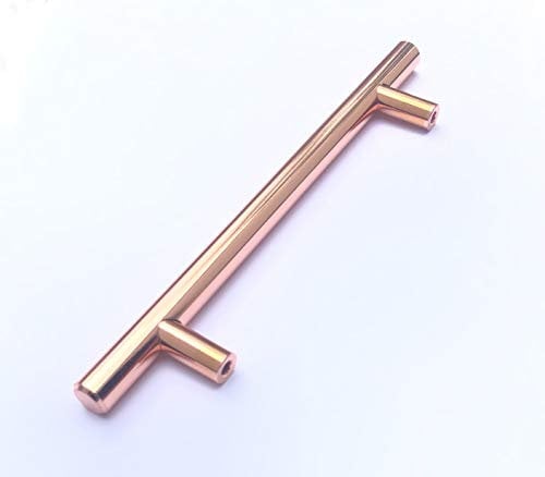Kitchen Cabinet Draw Door Handles Solid Metal Rose Gold T Bar Handle Drawer Pulls Knobs Unit (15, 128mm Hole Centres)