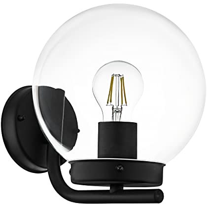 EGLO Außen Wandlampe Taverna, 1 flammige Außenleuchte klassisch, Wandleuchte aus verzinktem Stahl in Schwarz und Kunststoff in Transparent, Außenlampe mit E27 Fassung, IP44