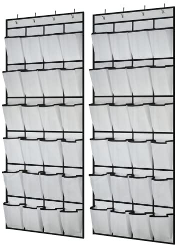 2 Pack Organiser Hanging Over the Door, Shoe Racks with 48 Large Mesh Pockets 8 Hooks, Shoe Storage, Gadget Storage for Kitchen Bedroom Bathroom Closet