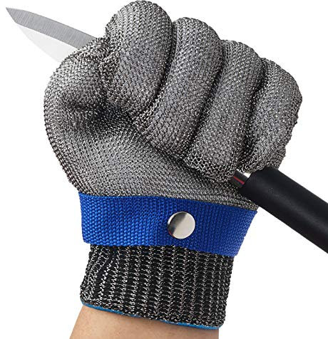 Xsayjia Acero Inoxidable Guantes de Trabajo Resistentes Guantes para Cortar Guantes de Trabajo Protección de Alto Rendimiento Nivel 5（Guantes de algodón + Guantes de Acero Inoxidable）