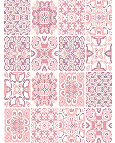 FoLIESEN Fliesenaufkleber für Bad, Küche, Badezimmer - Fliesen-Folie selbstklebend - Azulejo Rosado - 16 Klebefliesen, .:15x20 cm / 16-tlg. Set