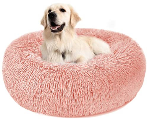 Hundebett Katzenbett Flauschig Rund aus Plüsch - Donut Kuscheliges Hundekissen Hundekorb Waschbar S/M/L/XL/XXL für Kleine, Mittelgroße und Große Hunde, Katzen und Andere Haustiere (XXL-80cm, Rosa)