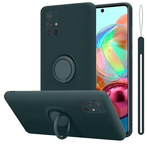 Cadorabo Hülle kompatibel mit Samsung Galaxy A51 4G M40s Schutzhülle TPU Silikon Case Liquid Design mit Ring Slim Kratzfest Liquidsilikon Microfaser Case Hülle für Galaxy A51 4G M40s in Grün