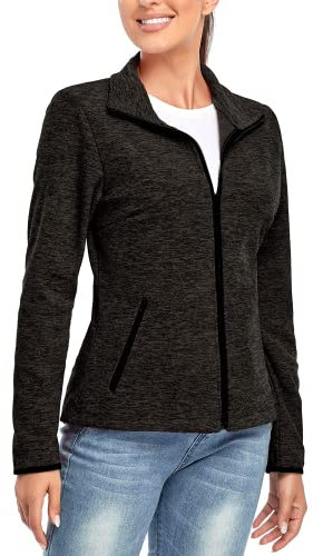 Soneven Fleecejacke Damen, Damen Fleece Jacke mit Durchgehendem Reißverschluss Langärmlig Leicht Sweatjacke Warm Winter für Wandern Outdoor Running Ski,Schwarz S