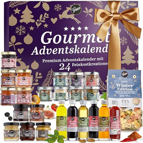 Gepp's Premium Adventskalender für Feinschmecker I 24 ausgefallene Gewürze, Dips & französische Konfitüren sowie Öl & Essig Spezialitäten I Kulinarischer Weihnachtskalender für Männer & Frauen