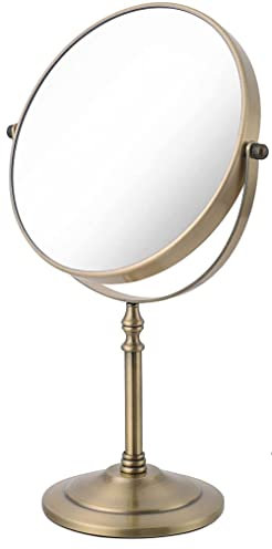 Gecious Stehender Make-up-Spiegel, 20.3 cm, doppelseitig, 1-fach/10-fache Vergrößerung, Tischplatte, Kosmetikspiegel, Arbeitsplatte, 360 ° drehbarer Schreibtisch-Kosmetikspiegel, Antik-Bronze